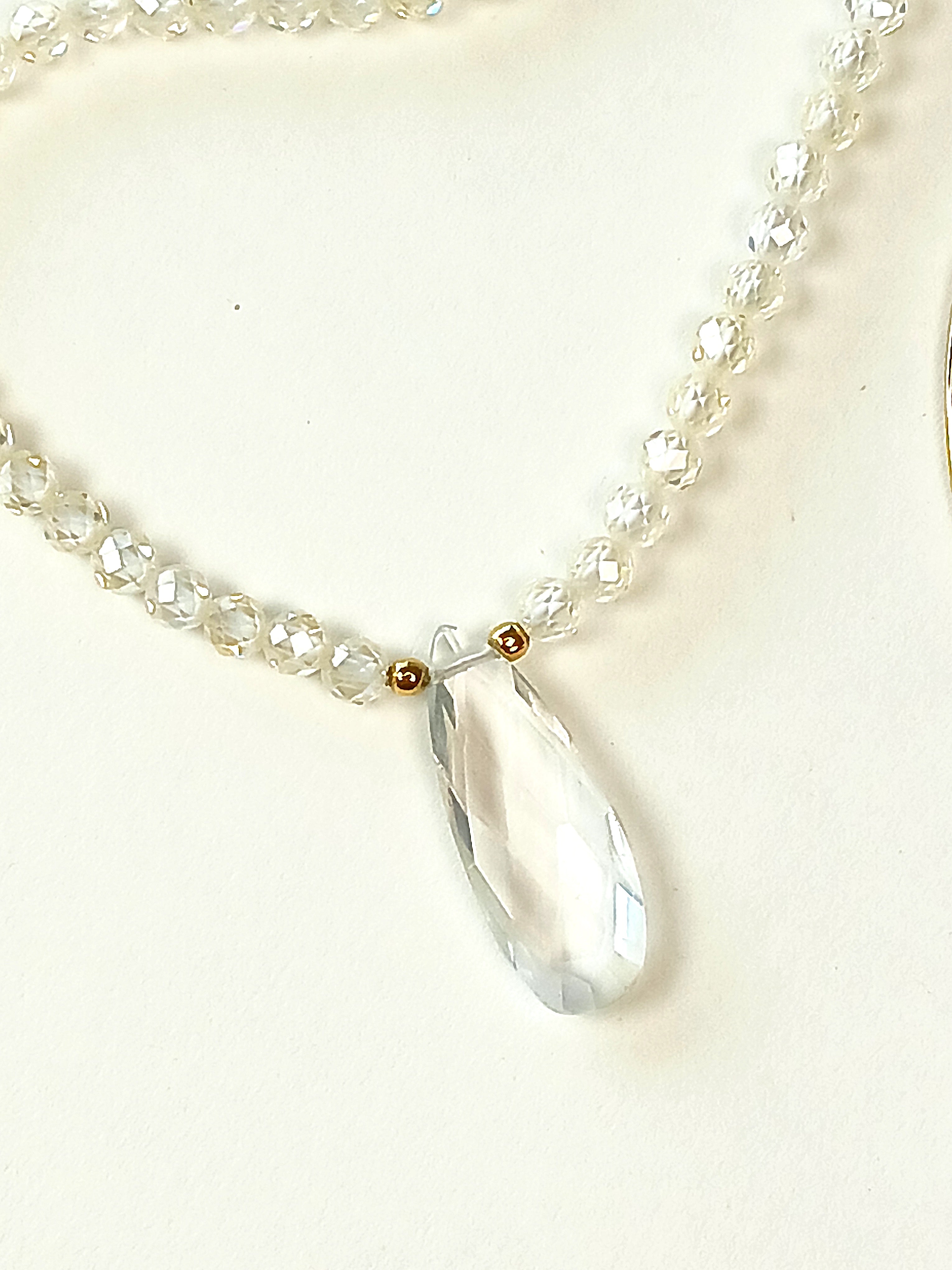 Lemon Quartz necklace with Clear Quartz Drop