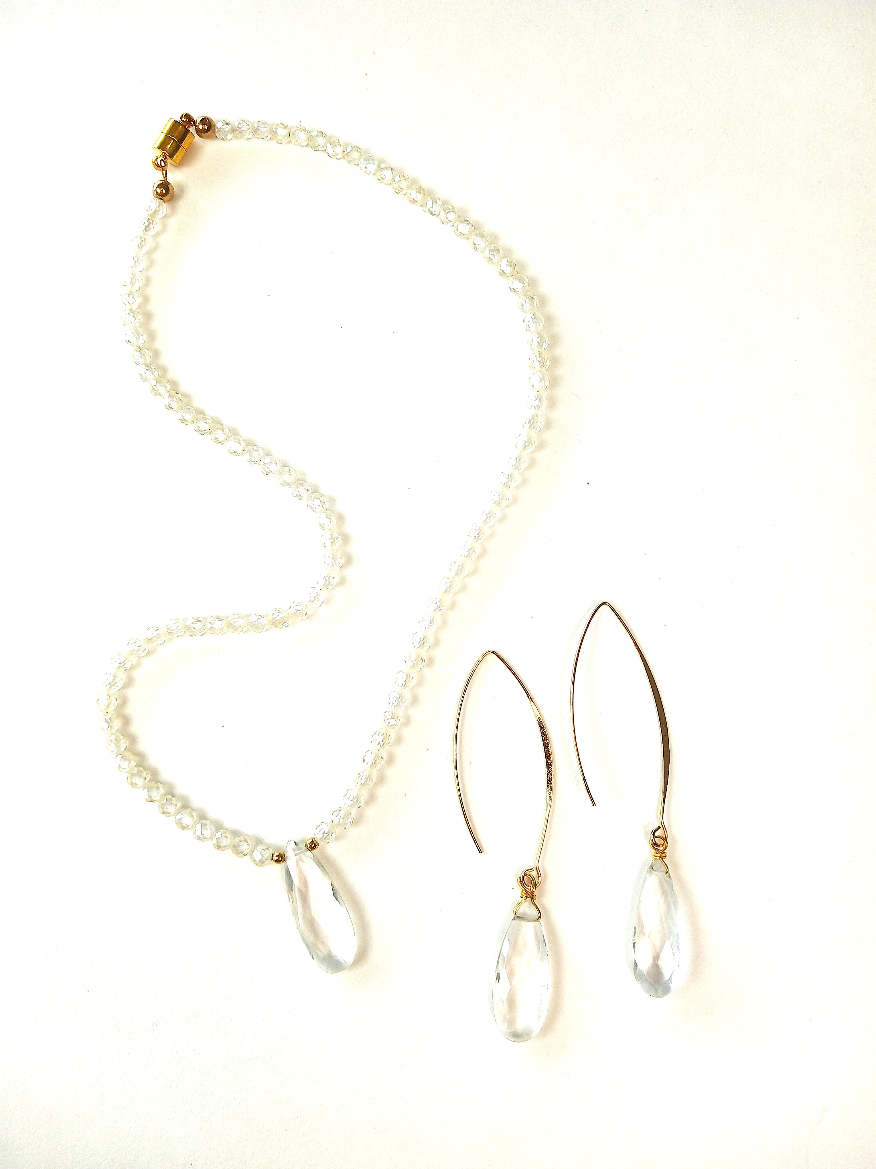 Lemon Quartz necklace with Clear Quartz Drop