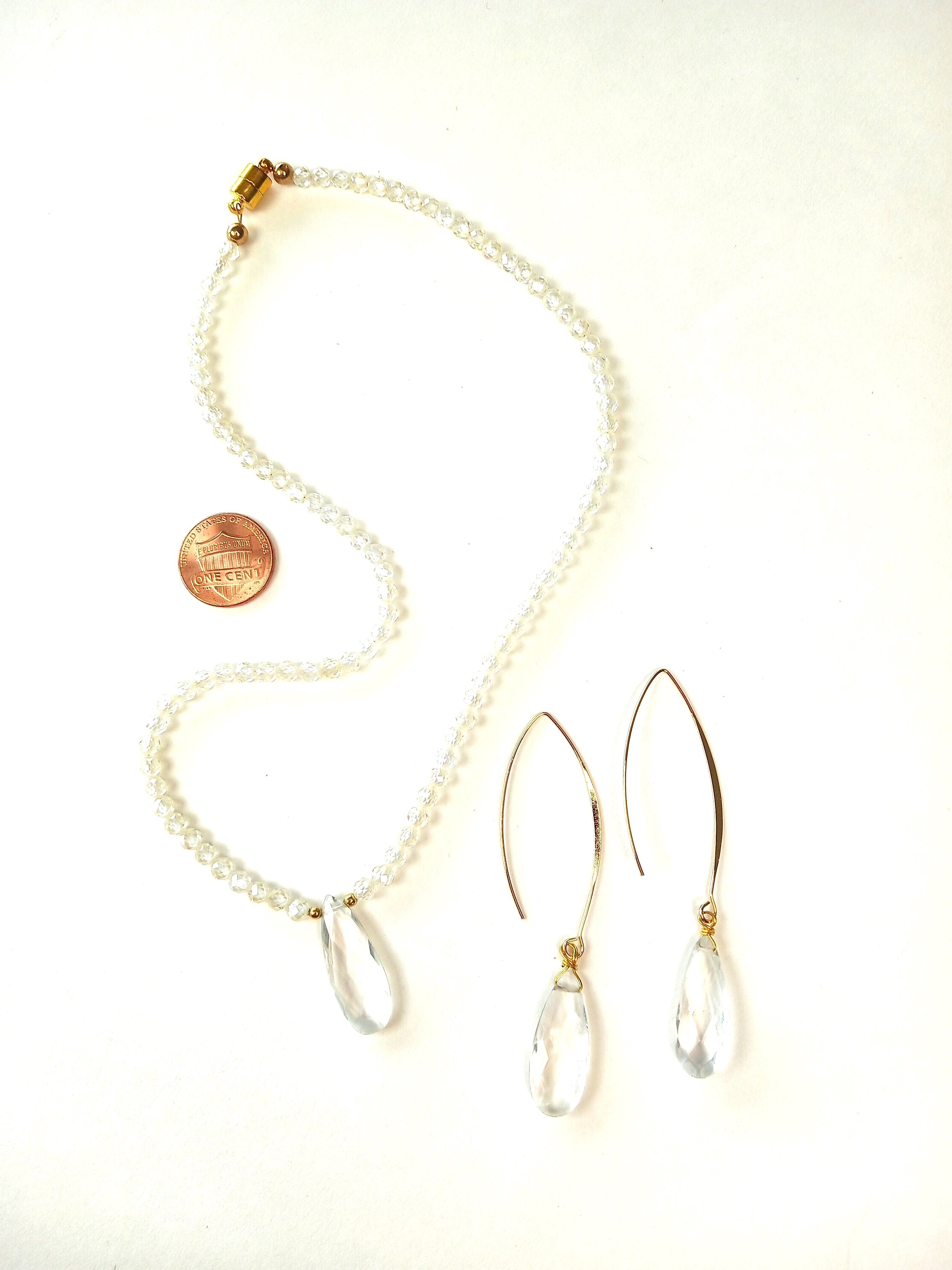 Lemon Quartz necklace with Clear Quartz Drop